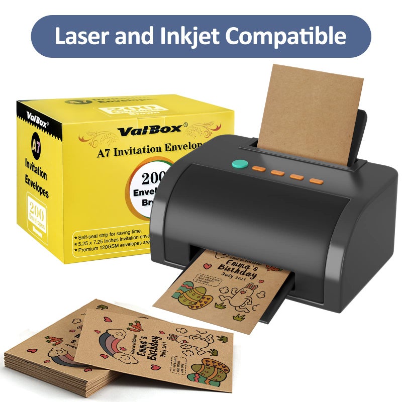 ValBox 200 Qty A7 Invitation Envelopes 5 x 7, 120GSM Brown Kraft Paper Envelopes for 5x7 Cards, Self Seal, Weddings, Invitations, Baby Shower, Stationery, Office, 5.25 x 7.25 Inches - Image 3